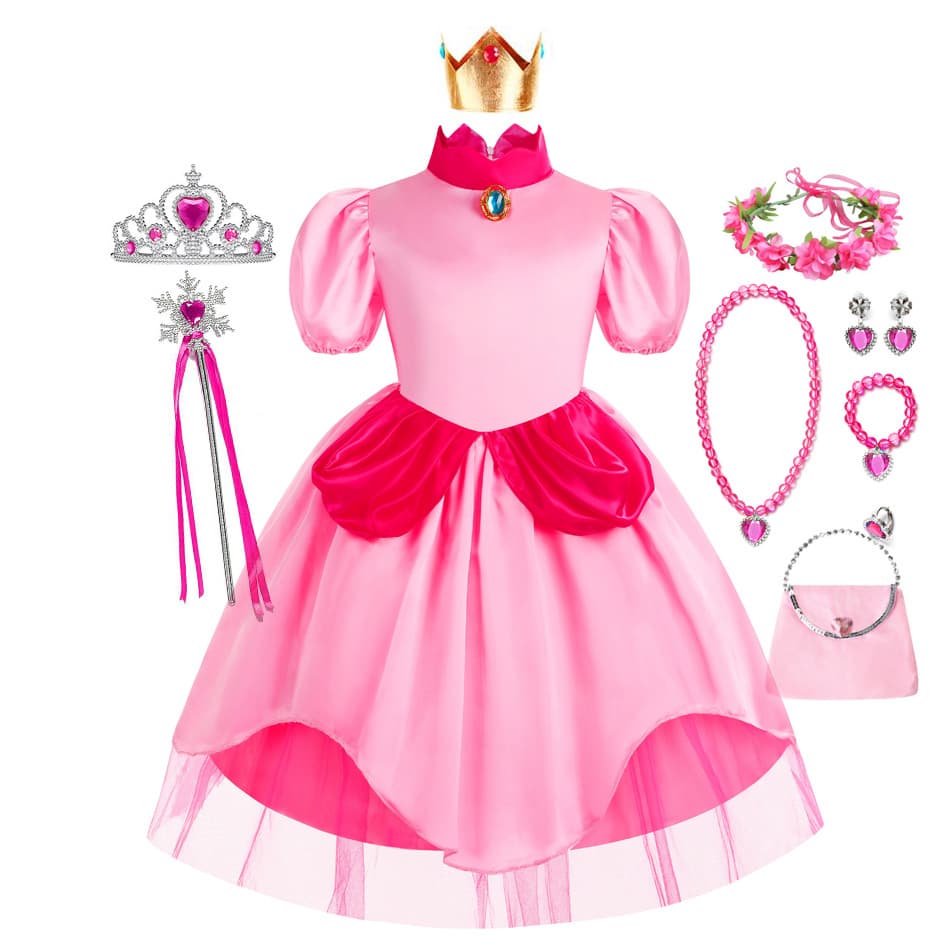 Girls Halloween Costume Peach Princess Dress Mario Luigi Pink Children's Day Drop Shipping