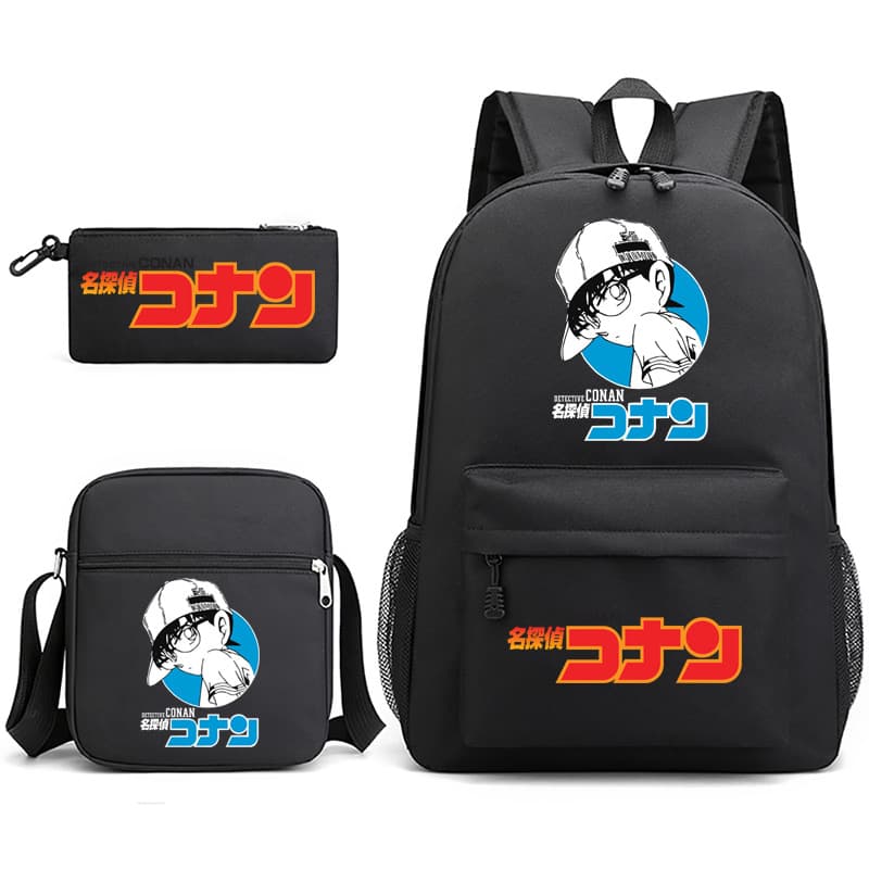 Detective Conan Printed Backpack 3-Piece Set with Pencil Case and Shoulder Bag for Students