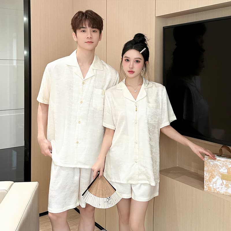 Chinese Style Couple Pajamas Ice Silk 2026 Jacquard Pajamas Women's Summer Short Sleeve Shorts New Chinese Men's Homewear Set
