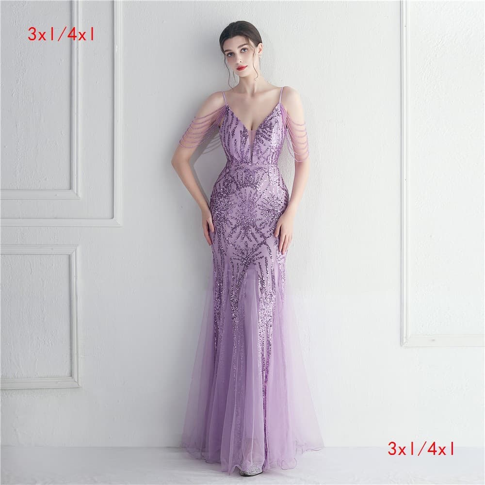 31101-S#3XL4XL Long Sequin Plus Size Plus Size Performance Costume Banquet Evening Gown Dress