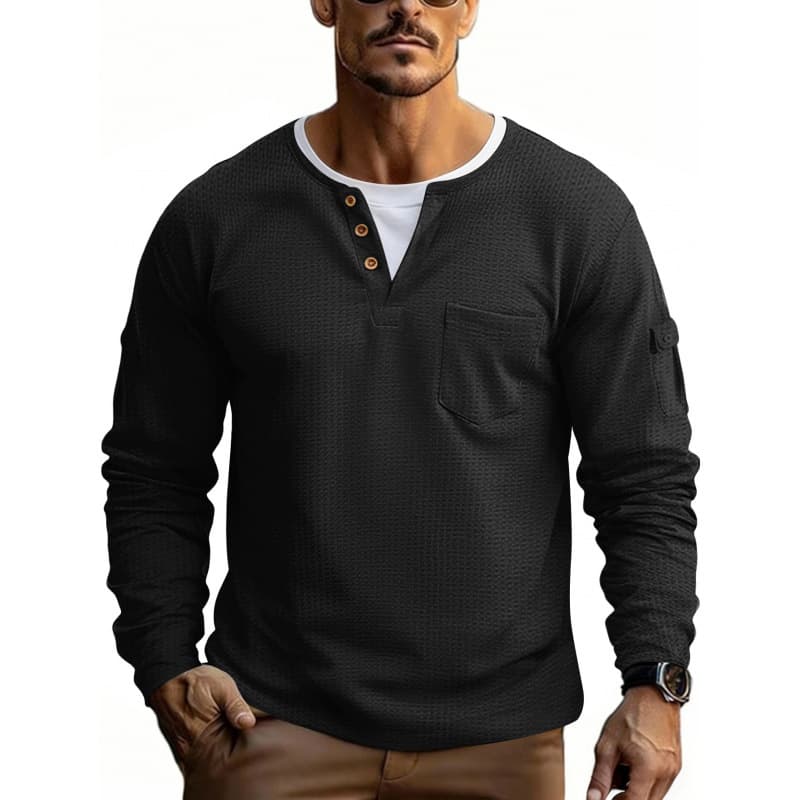 Amazon US/EU Men's Faux Two-Layer Long Sleeve Round Neck T-Shirt Men's Undershirt Export Men's T-Shirt Top