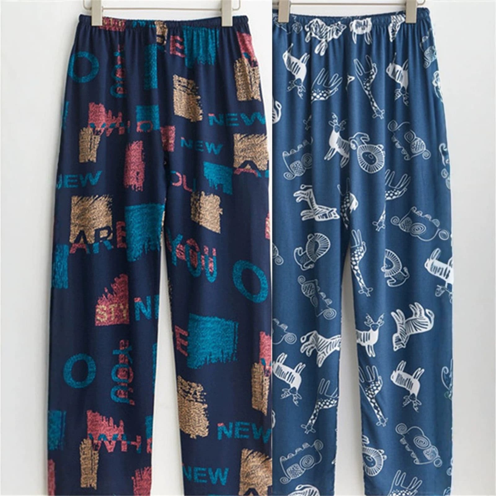 Middle-aged and elderly women's summer artificial cotton pajamas plus fat and oversize cotton silk trousers grandma cotton silk home pants air-conditioned pants