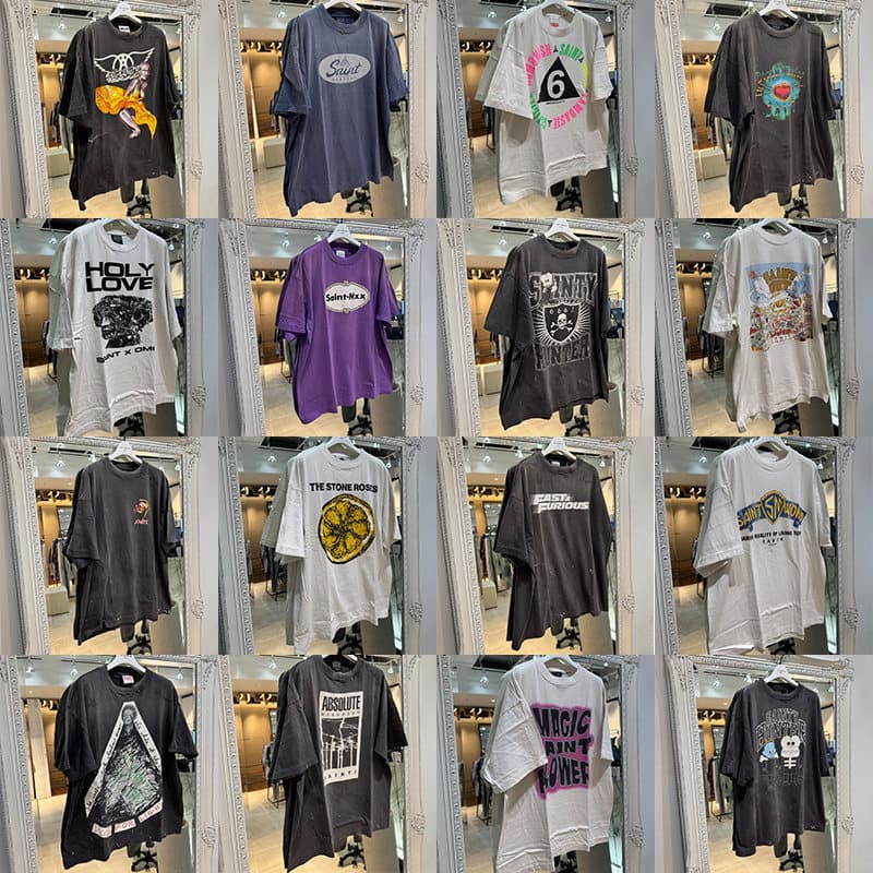 Saint Michael 26ss American Style Vintage Loose Washed Distressed Short Sleeve T-Shirt Unisex Streetwear