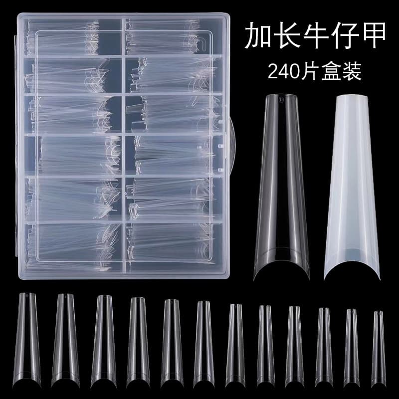 Nail Tip Extensions Cowboy Style Transparent Natural Color French Half-Cover Flat Cowboy Nail Tips 240 Pieces Box Set