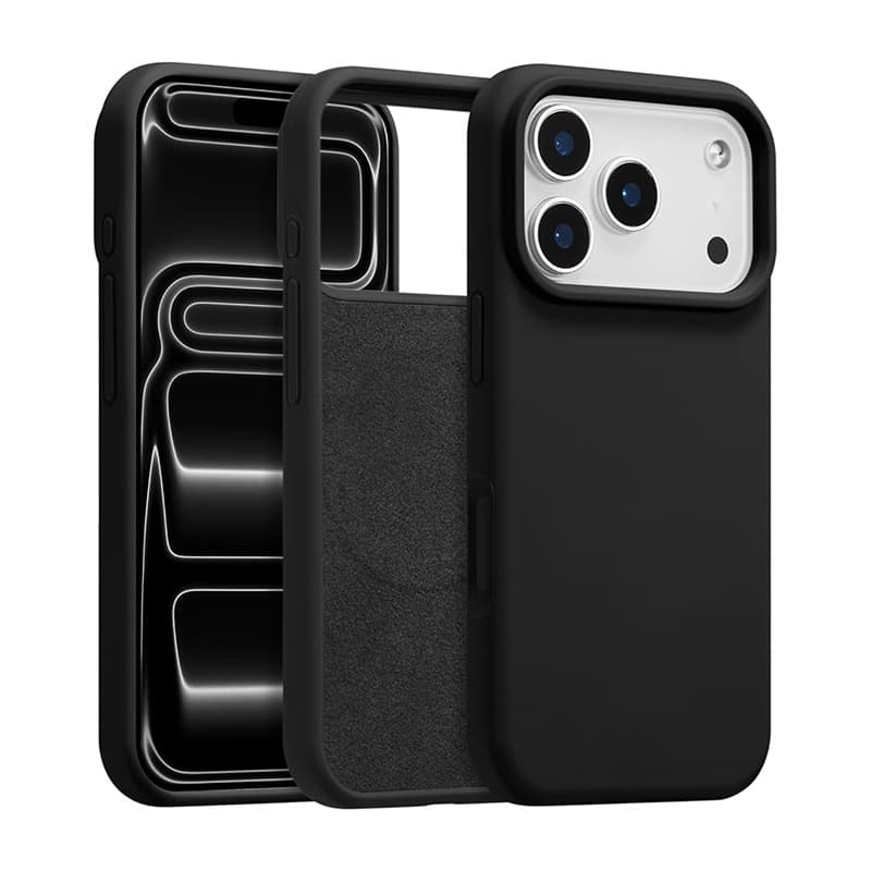 Magnetic Liquid Phone Case for iPhone 17PM, Strong Magnet, Black Skin-feel Solid Color Apple Magnetic Case