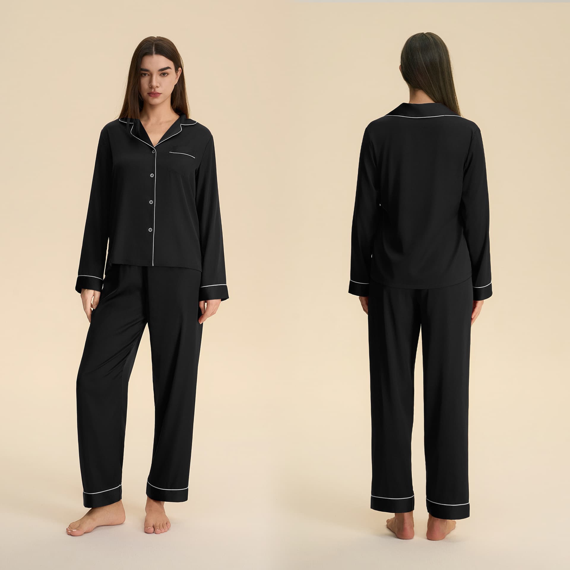 New Cross-Border Couple Set Autumn Satin Relaxed Comfortable Long Pajamas Homewear 3985+3986