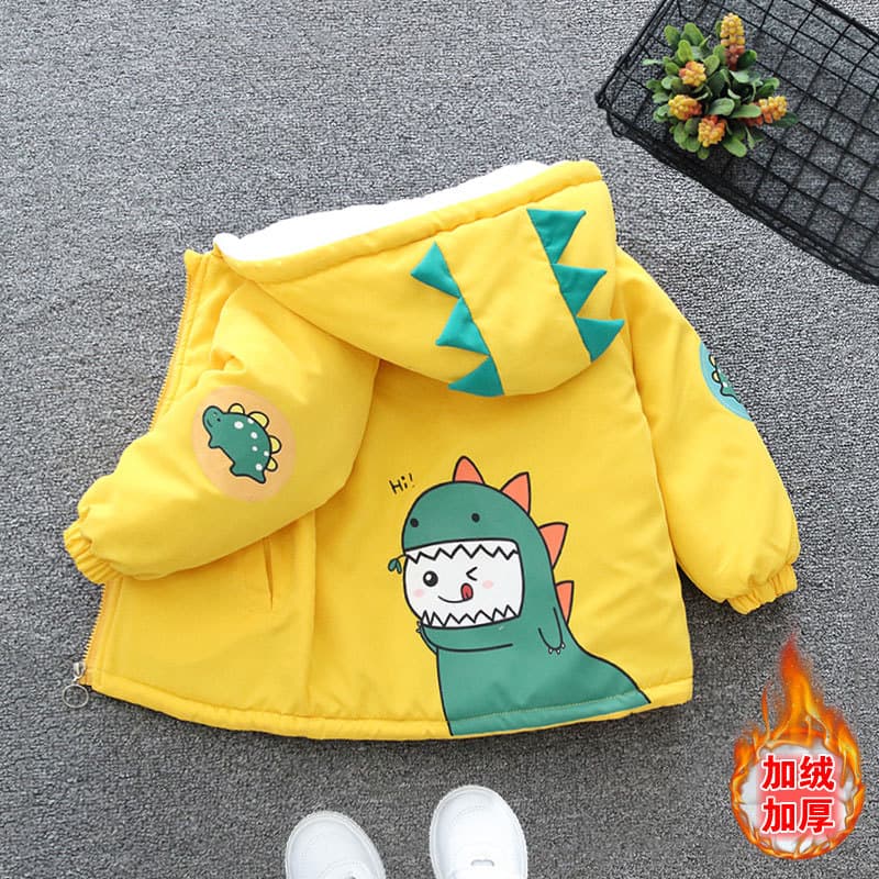 Thickened Fleece Autumn Winter Jacket for Boys And Girls Kids Casual Cotton Coat Warm Soft Outerwear with Hood Cartoon Letter Pattern