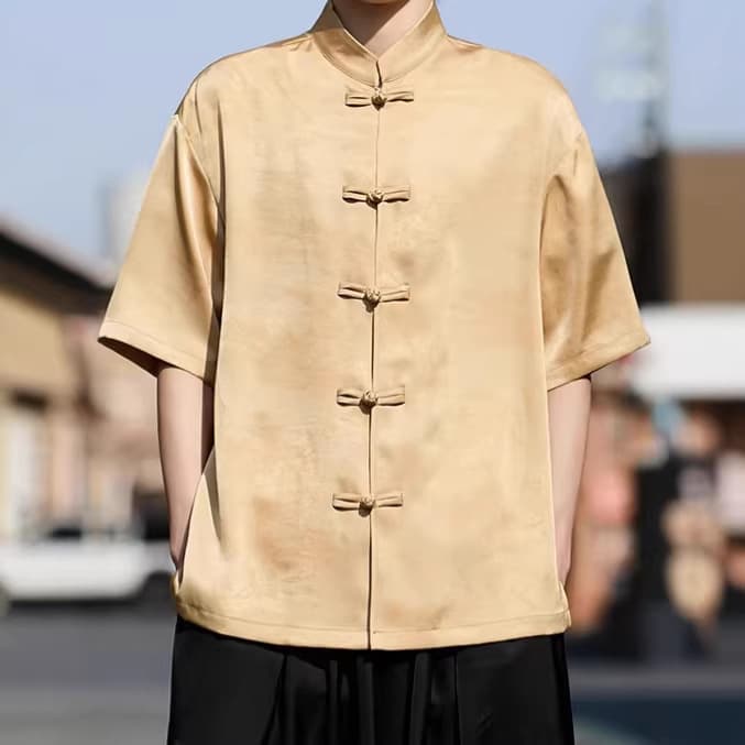 2026 Summer New Fashion Chinese Style Retro Tang Suit Loose Stand Collar Hanfu New Chinese Style Half-Sleeve Shirt for Men