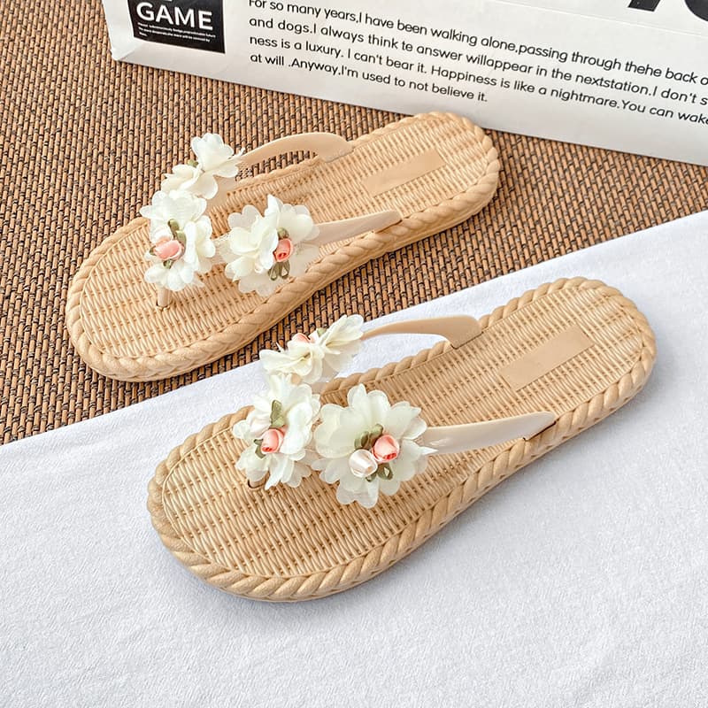 Flower Flip-Flops for Women 2025 Seaside Beach Vacation Fairy Style Slippers Non-Slip Water-Resistant New Model Cross-Border in Stock