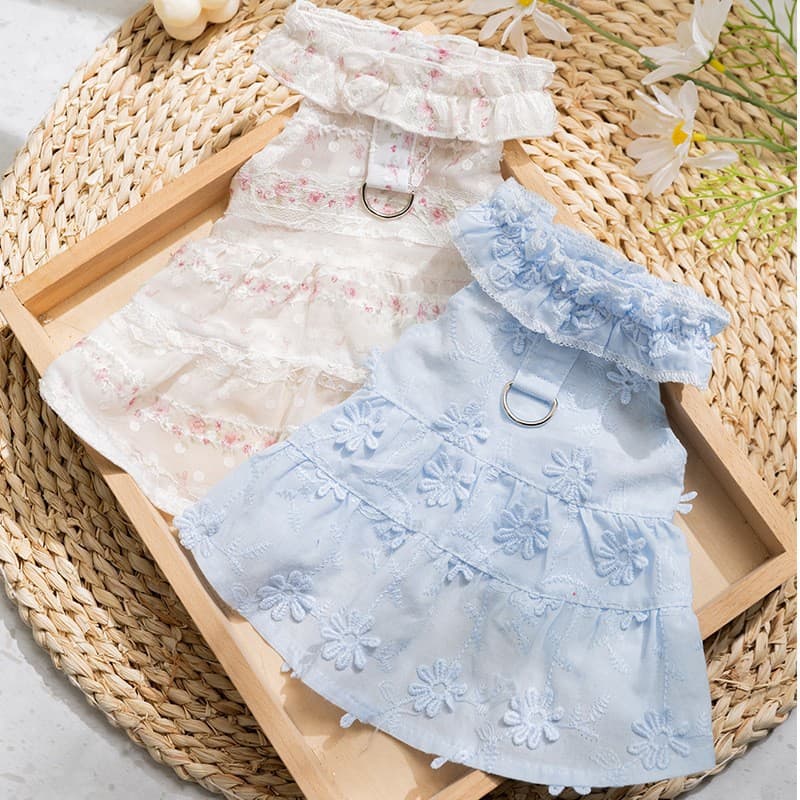 26 years new dog clothes spring and summer pastoral lace collar dress princess style cat pet clothes wholesale