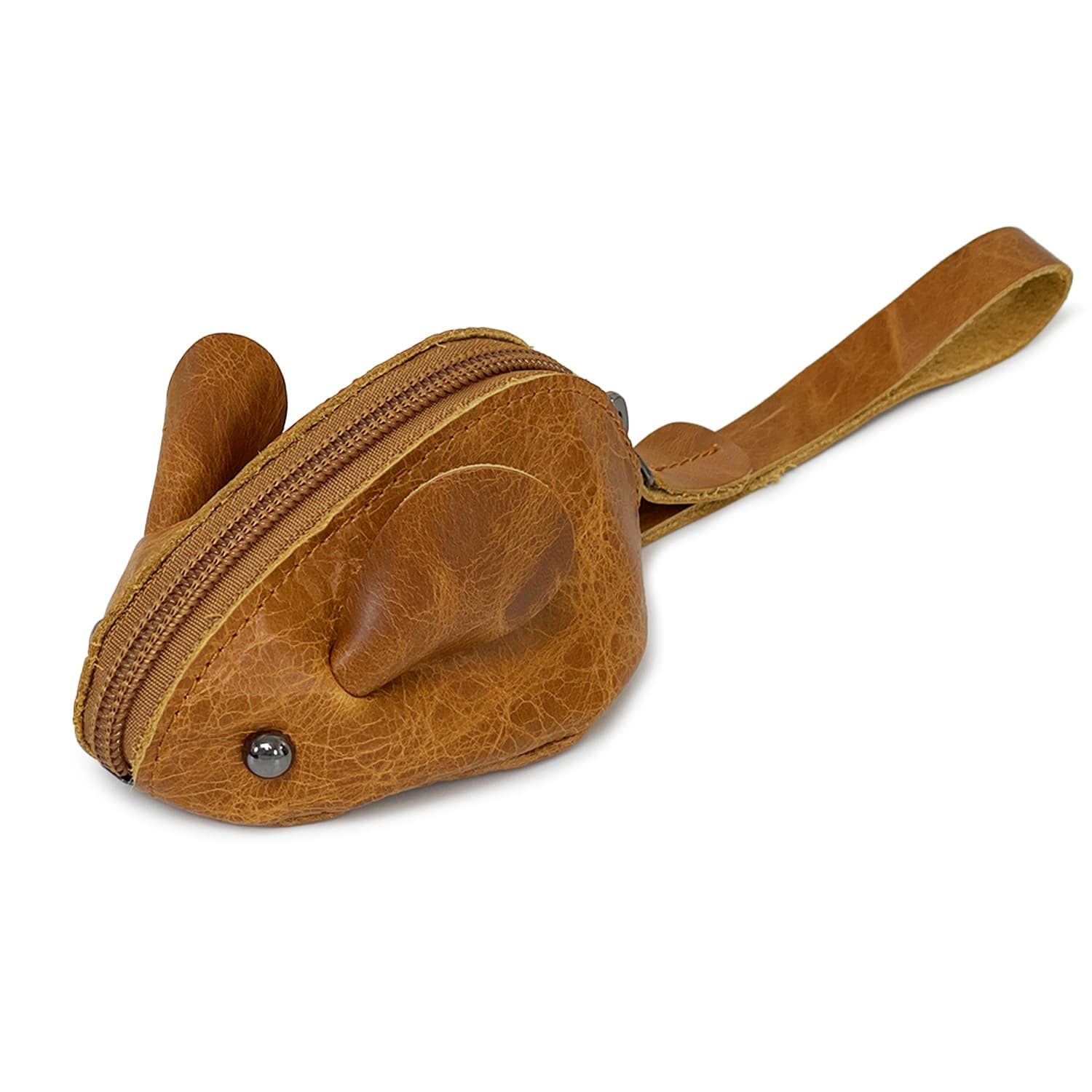 Retro Genuine Leather Coin Purse Key Holder Earphone Cable Data Cable Organizer Bag Mouse-Shaped Creative Keychain Pouch