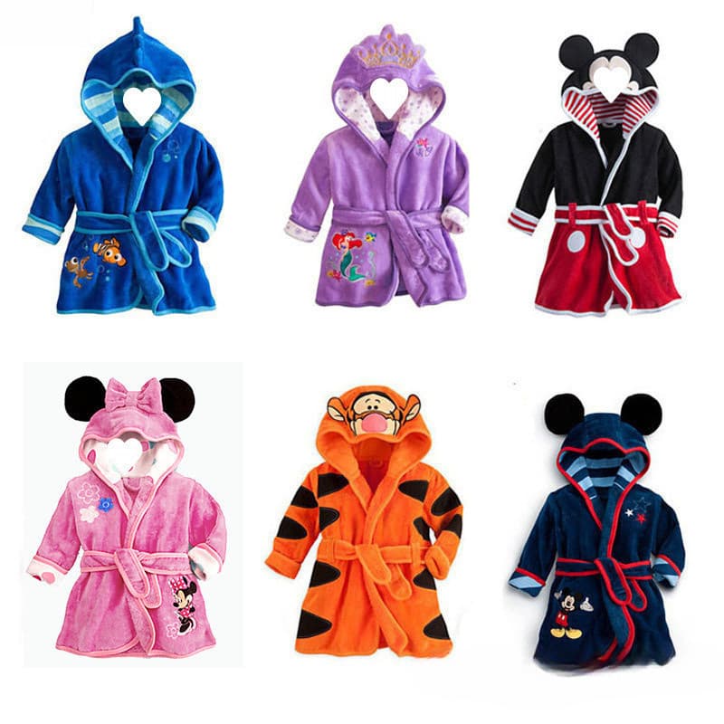Children's Winter Thick Fleece Cartoon Baby Bathrobe Sleepwear Coral Home Robe with Tag