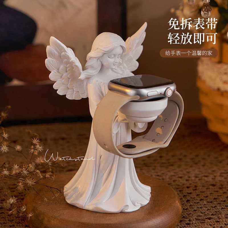 Angel-shaped stand for Apple and Huawei watches, decorative charger base for girls' bedroom nightstand