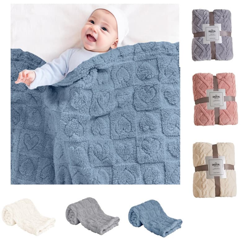 Cross-border Baby Thickened Blanket Solid Jacquard Flannel Children's Plush Blanket Soft Coral Fleece Baby Blanket