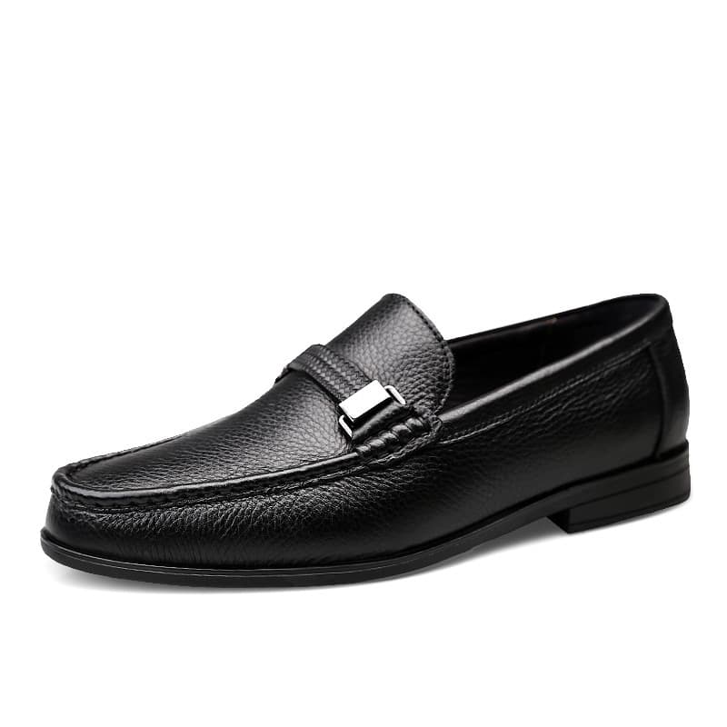 Top-layer cowhide summer men's casual leather shoes, black genuine leather with heel, driving shoes, business formal men's shoes