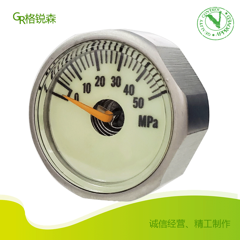 25mm Hydrogen Stainless Steel Pressure Gauge Luminous High Pressure Miniature Gauge Pressure Reducing Combination Valve 50Mpa Pressure Gauge