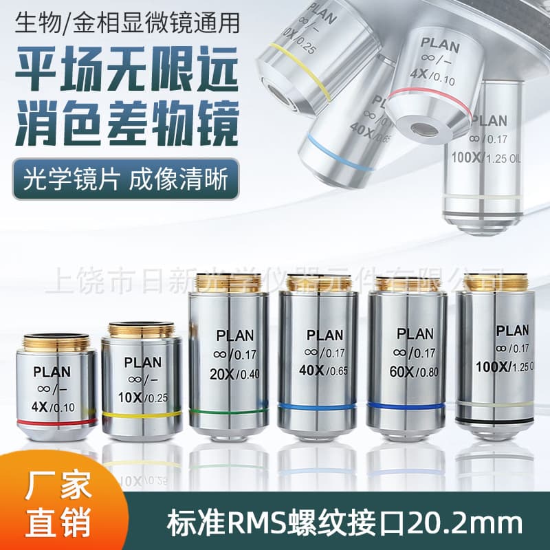 195 Series Microscope Objective 4X 10X 20X 40X 60X 100X Plan Infinity Achromatic Professional Objective