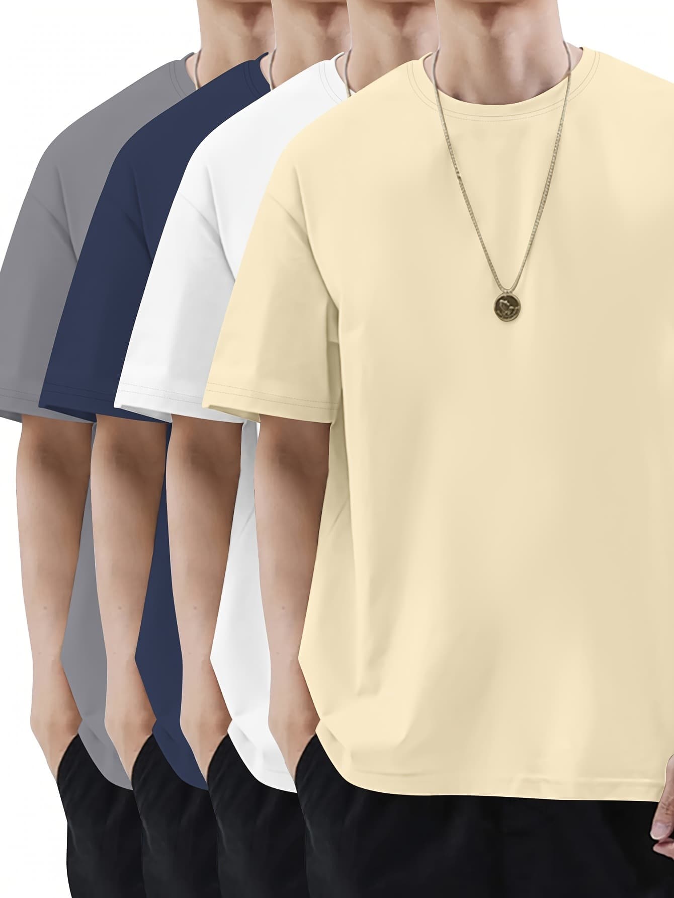 Ouma Cotton T-Shirt Men's Solid Color T-Shirt 4-Pack Casual Loose Fit Short Sleeve Cotton T-Shirt Spring Summer Short Sleeve