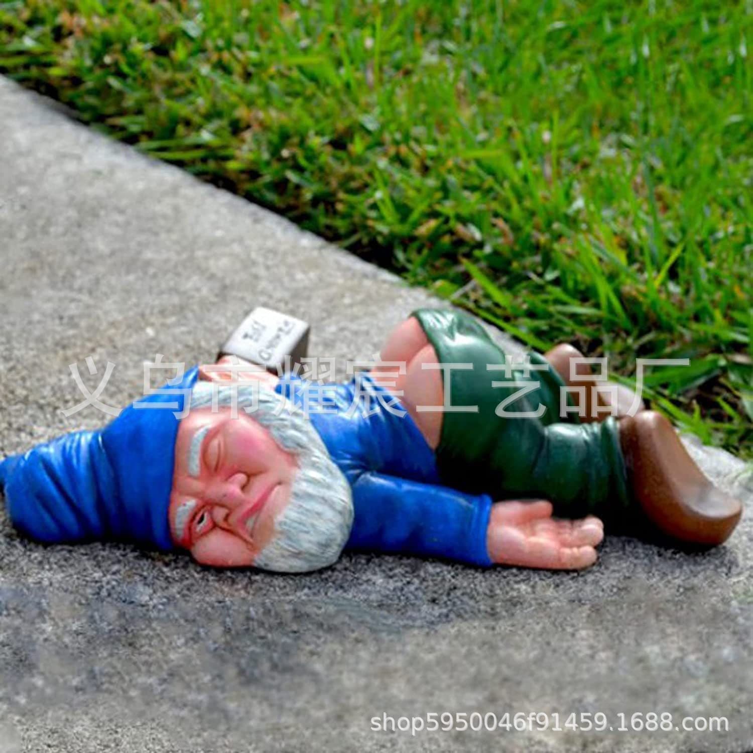 Creative Dwarf Decorative Resin Sculpture Funny Drunken Garden Dwarf Statue Synthetic Resin Material Paper Box Packaging