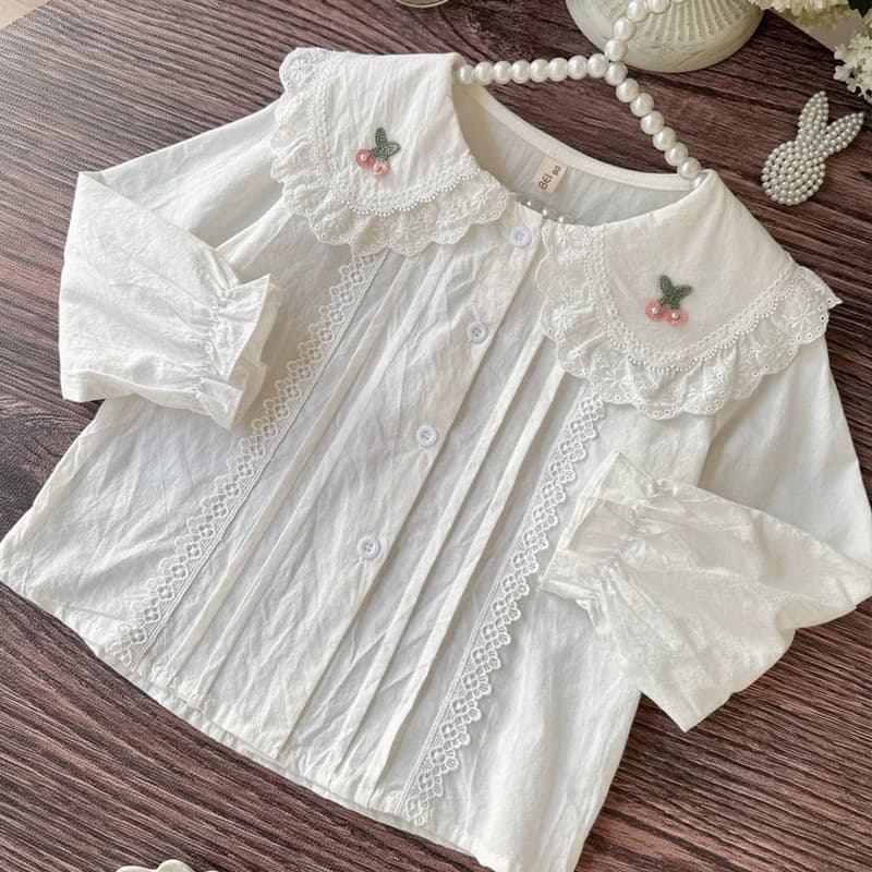 Baby Lace Trim Cotton Shirt Girls White Blouse 2025 Spring Autumn New Children Top