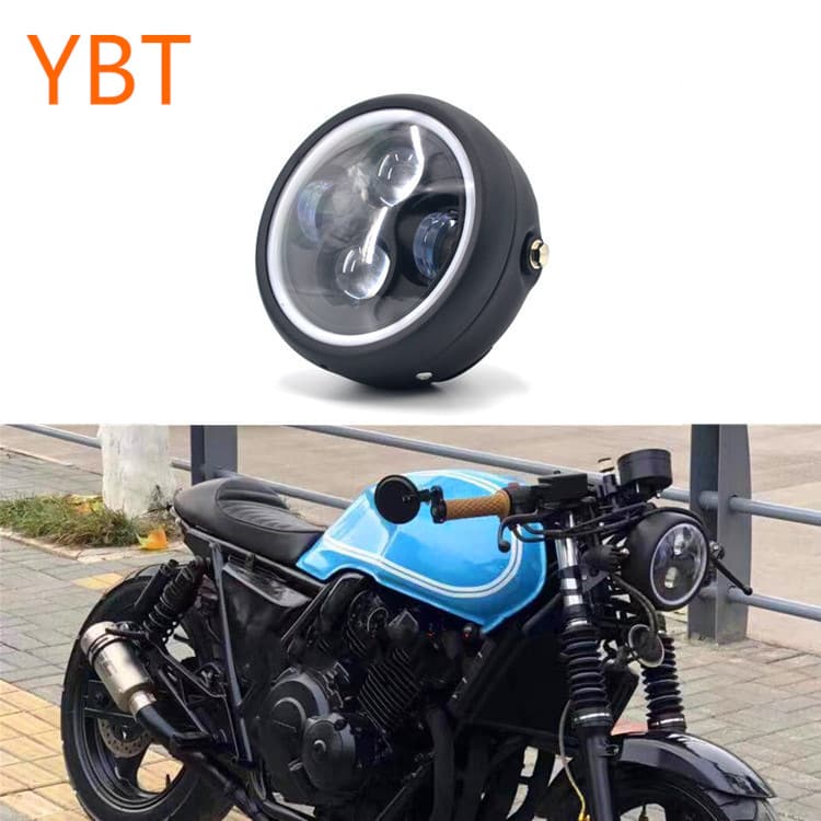 CG125 Motorcycle Retro Headlight GN125 Retro Metal with Halo Ring Headlight Harley LED Headlight