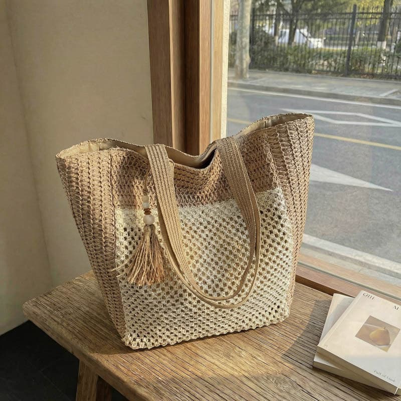 Cross-border new style lazy style seaside shoulder tote bag holiday woven bag women's hollow large capacity women's handbag