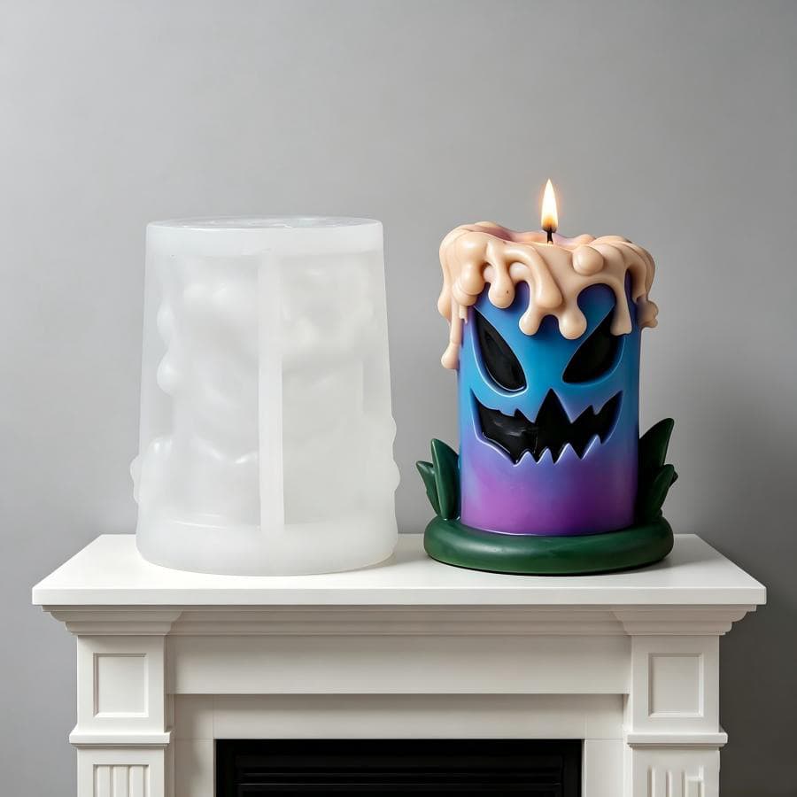Halloween Evil Pumpkin Cylinder Silicone Mold DIY Pumpkin Candle Plaster Craft Ornament Mold