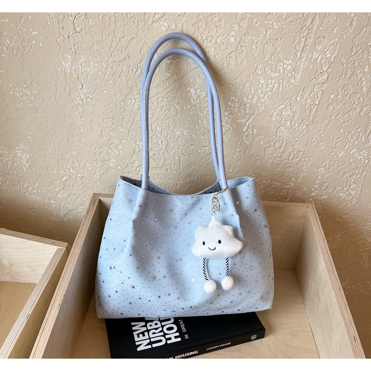 New 2026 Large Capacity Commuter Korean Style Trendy Chic Handbag Shoulder Underarm Tote Bag Cloud Pendant