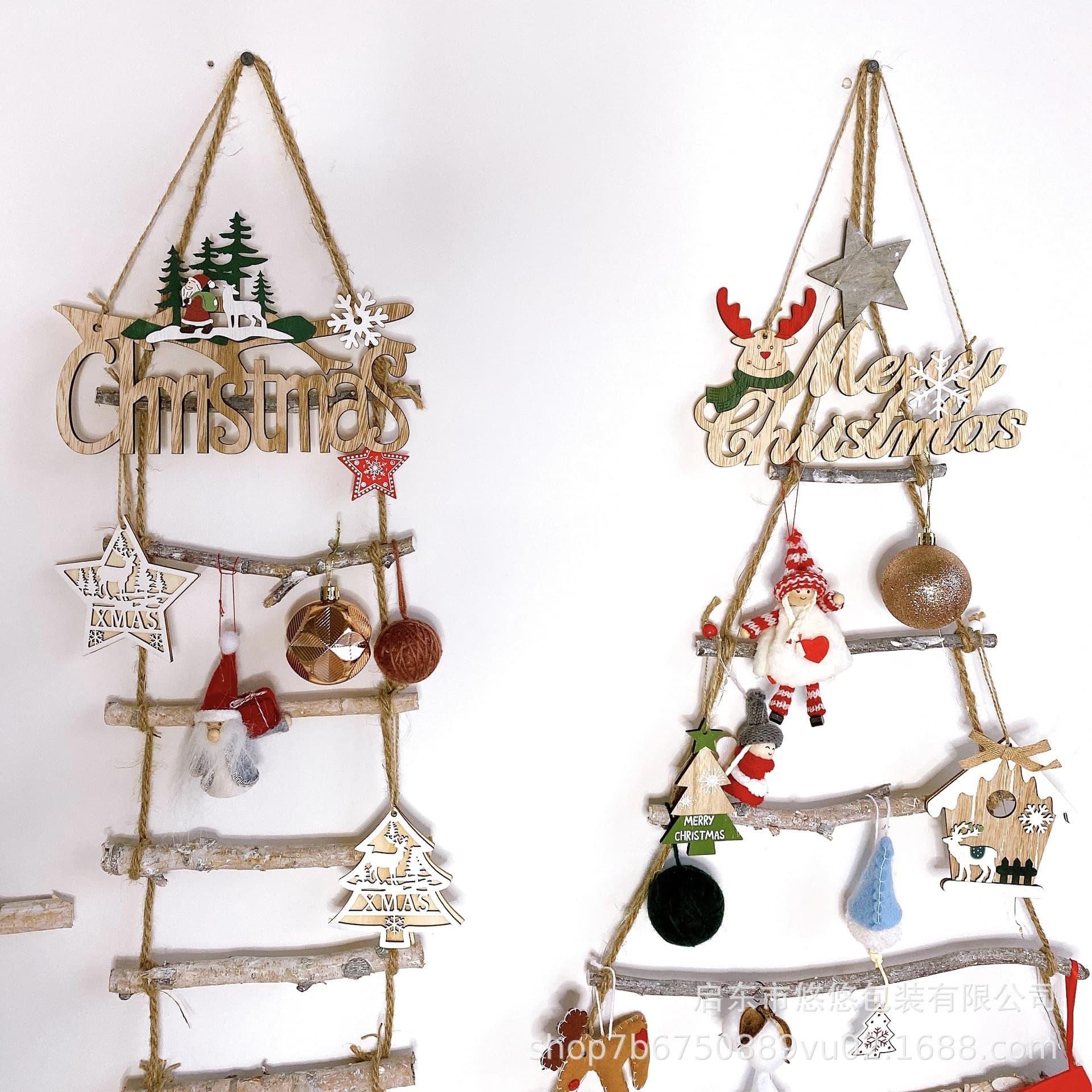 Christmas Decoration Wooden Ladder Craft Kit Wooden Branches Wall Hanging Window Display Cross-border