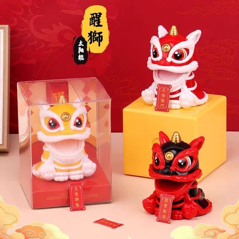Solar-Powered Chinese Lion Dance Ornament, Auspicious Lion, National Trend Style, Home & Car Decoration, Cute, Annual Meeting Gift, Cross-border