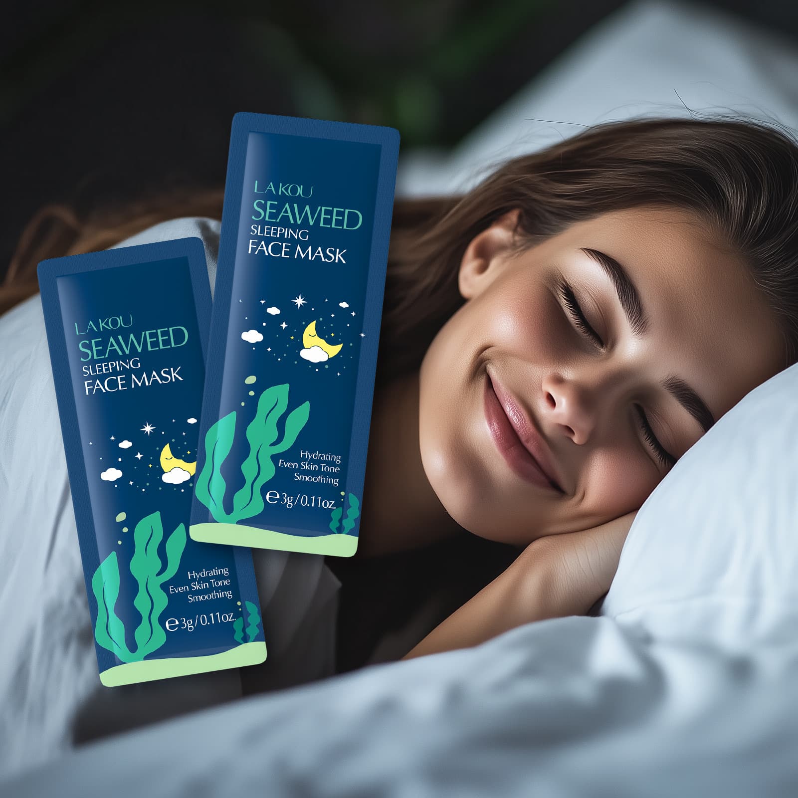 Laikou Seaweed Sleeping Mask Sheet 1 Piece 3g, All-English Sleeping Mask No-Rinse Wholesale Export Mask