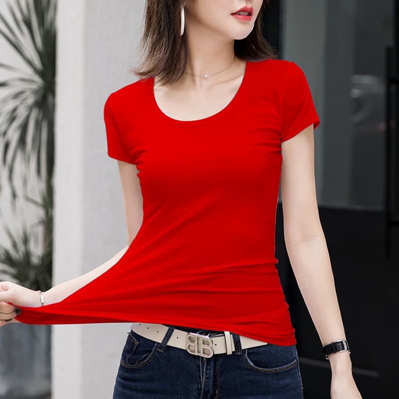 Slim Fit Short Sleeve T-Shirt Women's Summer Round Neck Base Shirt Inner Wear 2025 New Style Black Half Sleeve Top Women
