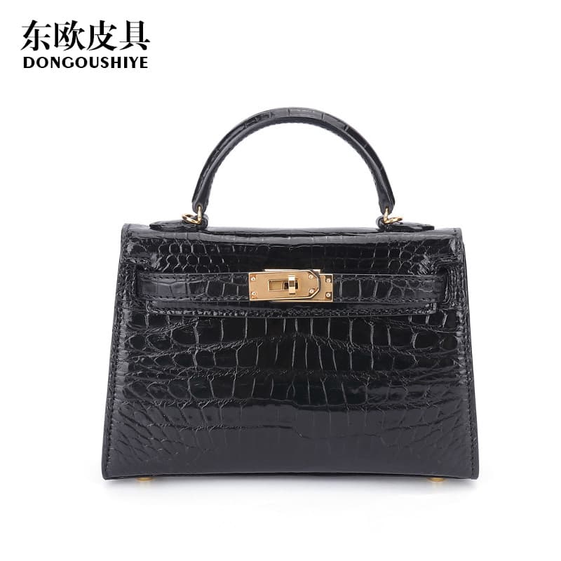 2026 New Crocodile Leather Women's Bag Versatile Mini Kelly Bag Fresh Handbag Shoulder Crossbody Bag Trendy Small Bag