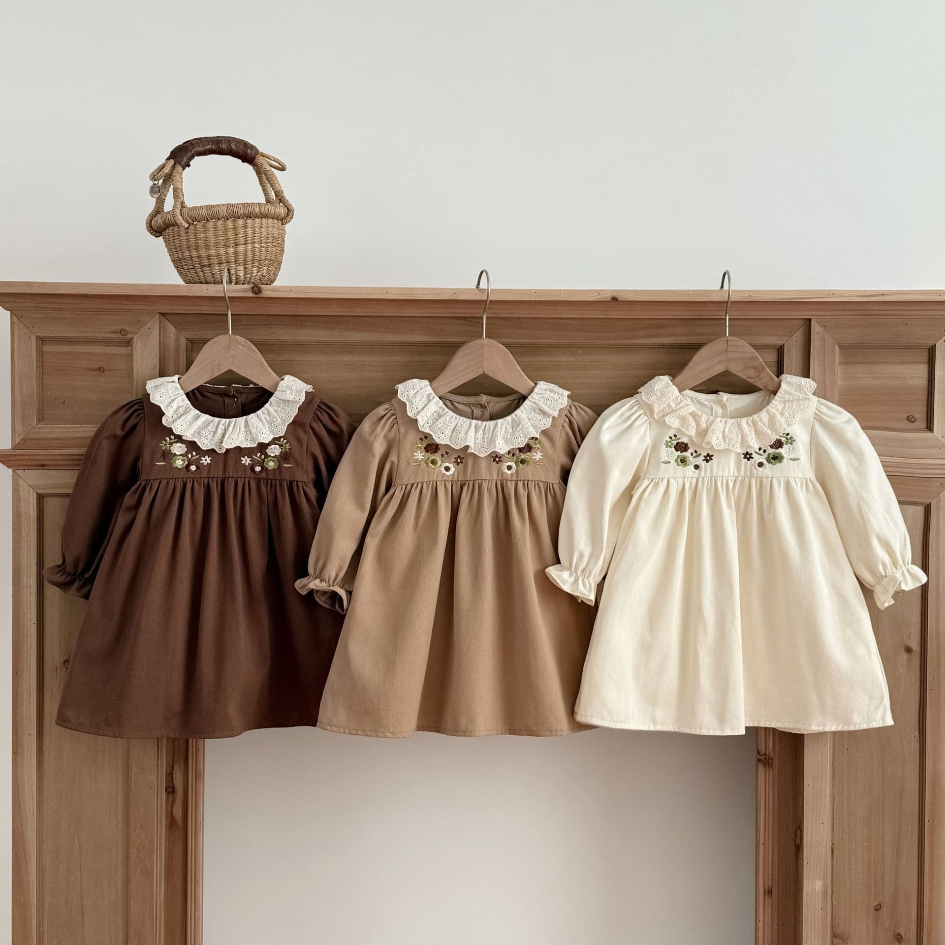 Spring/Fall Girls Dress Korean Style Long Sleeve Cotton Lace Collar Embroidered Princess Dress A-Class Pure Cotton
