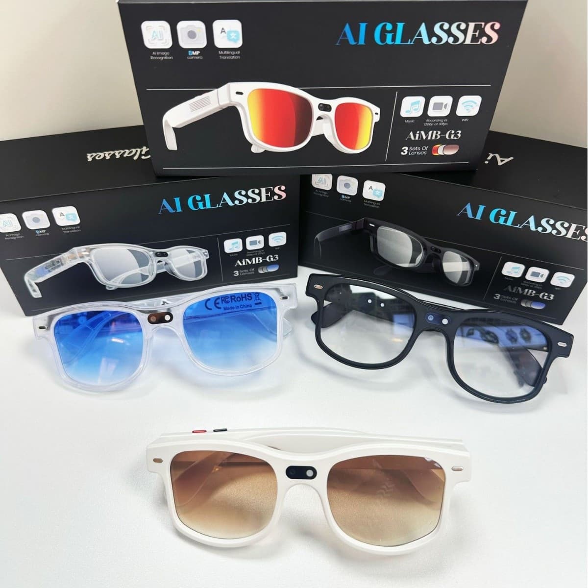 AIMB-G3 Smart Glasses 8MP Photo and Video Recording AI Real-Time Translation 1200P Stabilization Black Technology