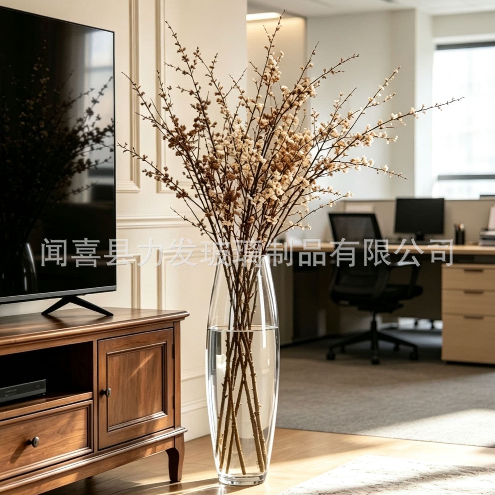 Extra large wealthy bamboo vase glass transparent living room floor-standing large flower arrangement hydroponic silver willow 40cm 80cm high