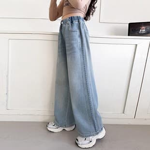 Girls' Denim Wide-Leg Pants 2025 Spring/Autumn New Style, Trendy Older Girls' Loose High-Waist Straight Pants, Long Pants