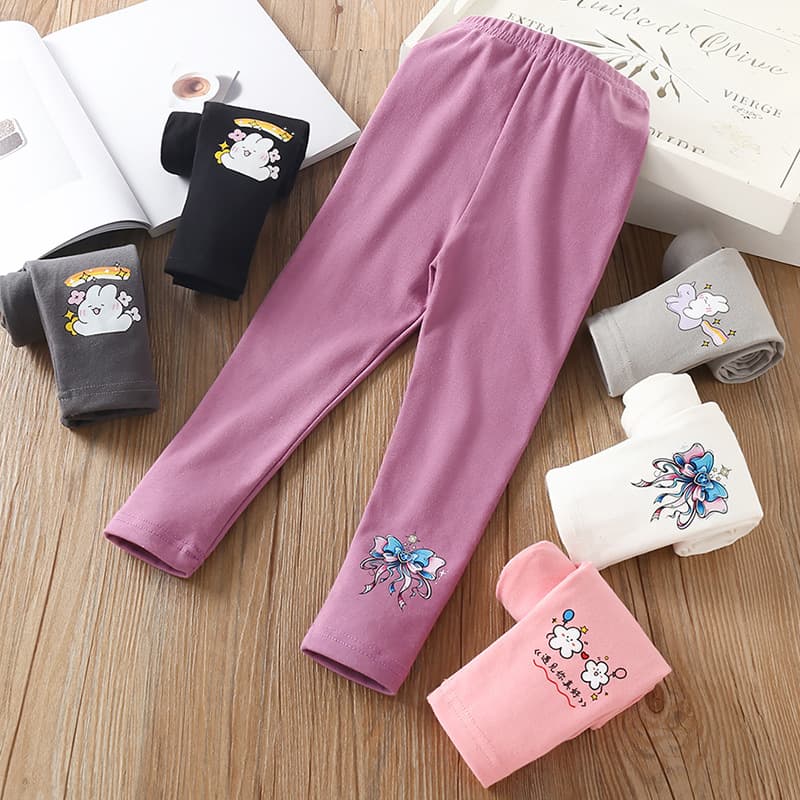2023 Autumn/Winter Girls' Leggings for Toddlers & Kids, Cute Cartoon Stretchy Slim Fit Pants, Casual Cotton Long Pants for Babies
