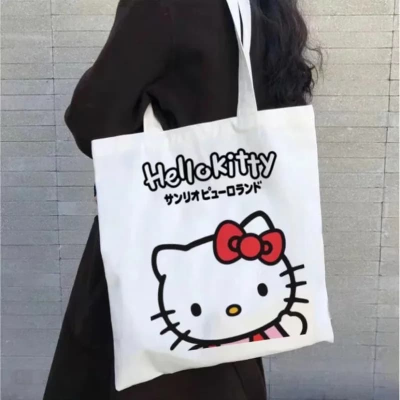 Cute Hello Kitty cartoon printed canvas bag shoulder bag folding bag hand shopping bag cross-border foreign trade