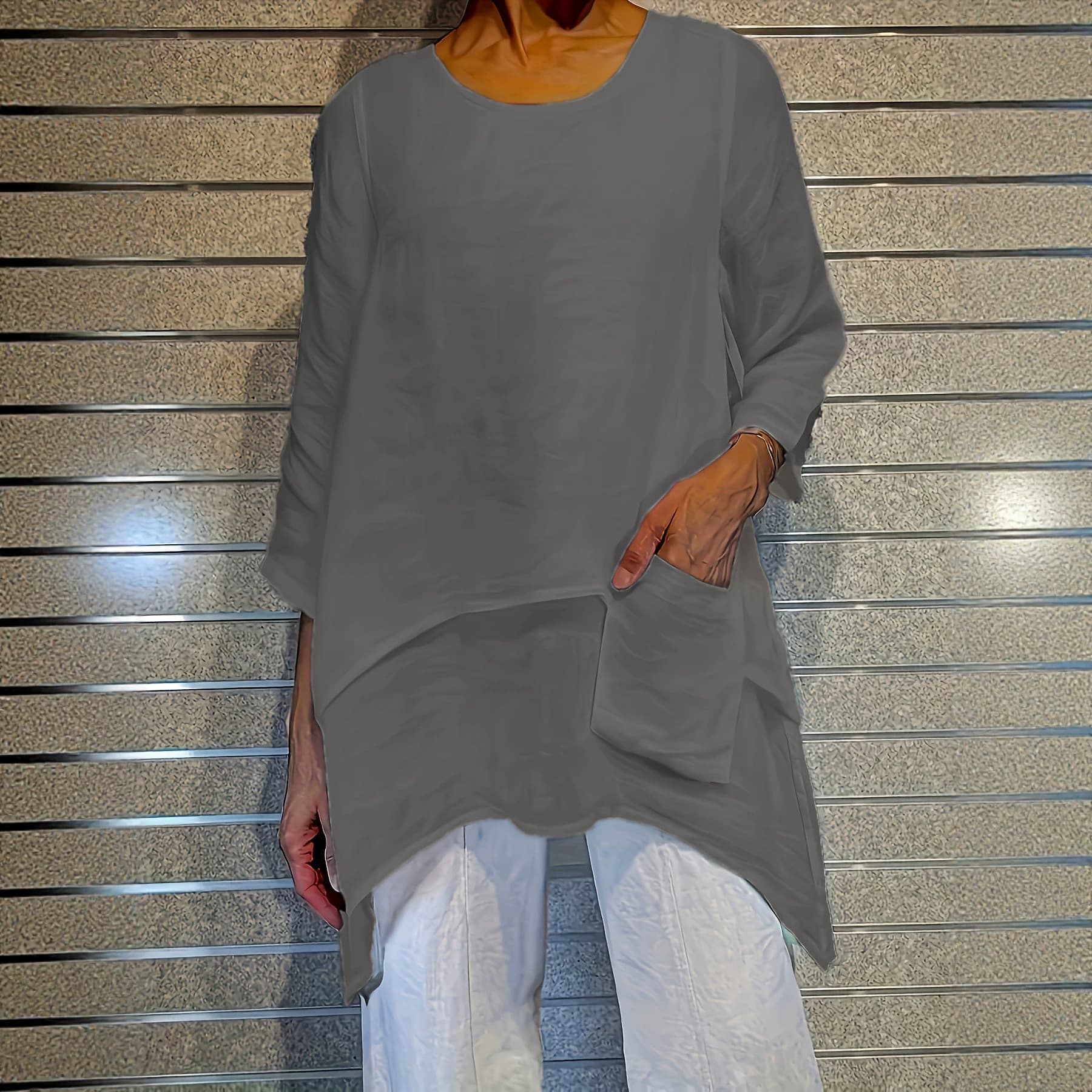 2026 Cross-Border Summer New Women's Plus Size Elegant Series Loose Round Neck Long Sleeve Top T-Shirt Summer Plus Size