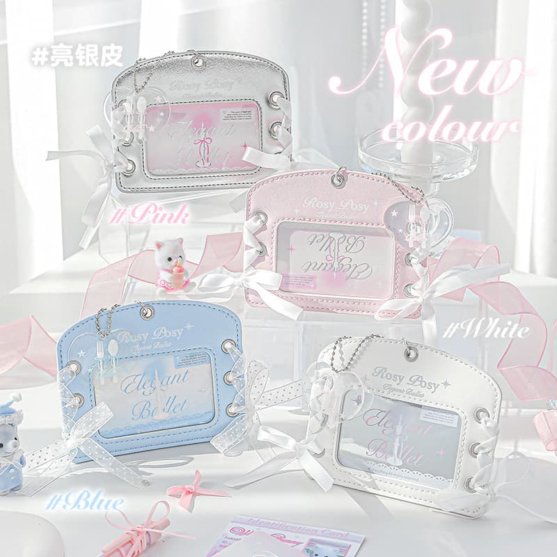 RosyPosy soft design ballet leather card holder girl's heart strap small card protective cover star chasing card holder pendant