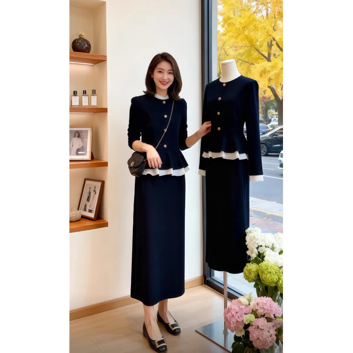 Spring New Plus Size Women's Old Money Style Long Sleeve Set Fat mm Professional Suit Skirt Two-Piece 25179