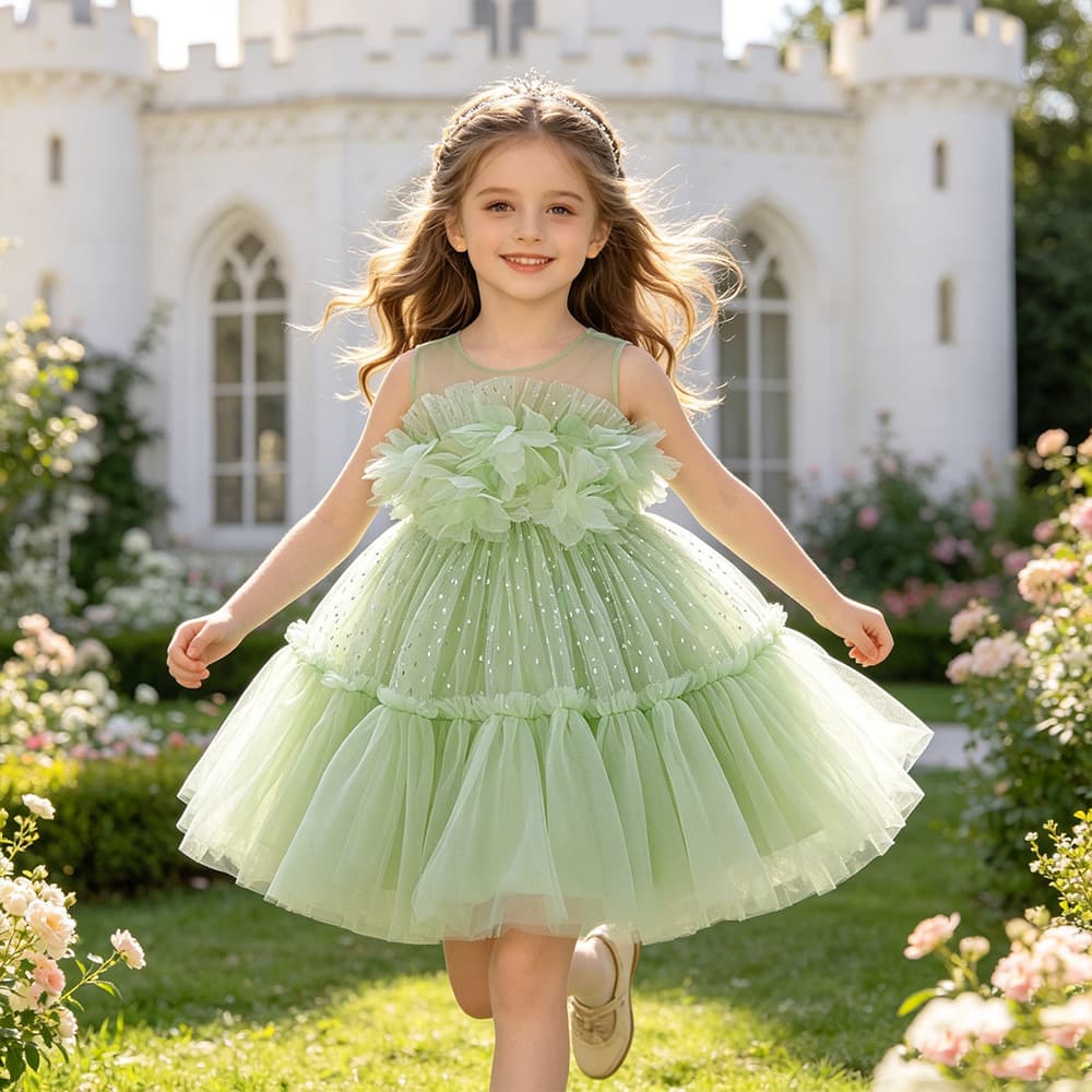 Children's Princess Dress with Sequins, Tulle Flower Gown, Flower Girl Wedding Dress, Host Piano Performance Costume, Tutu Skirt