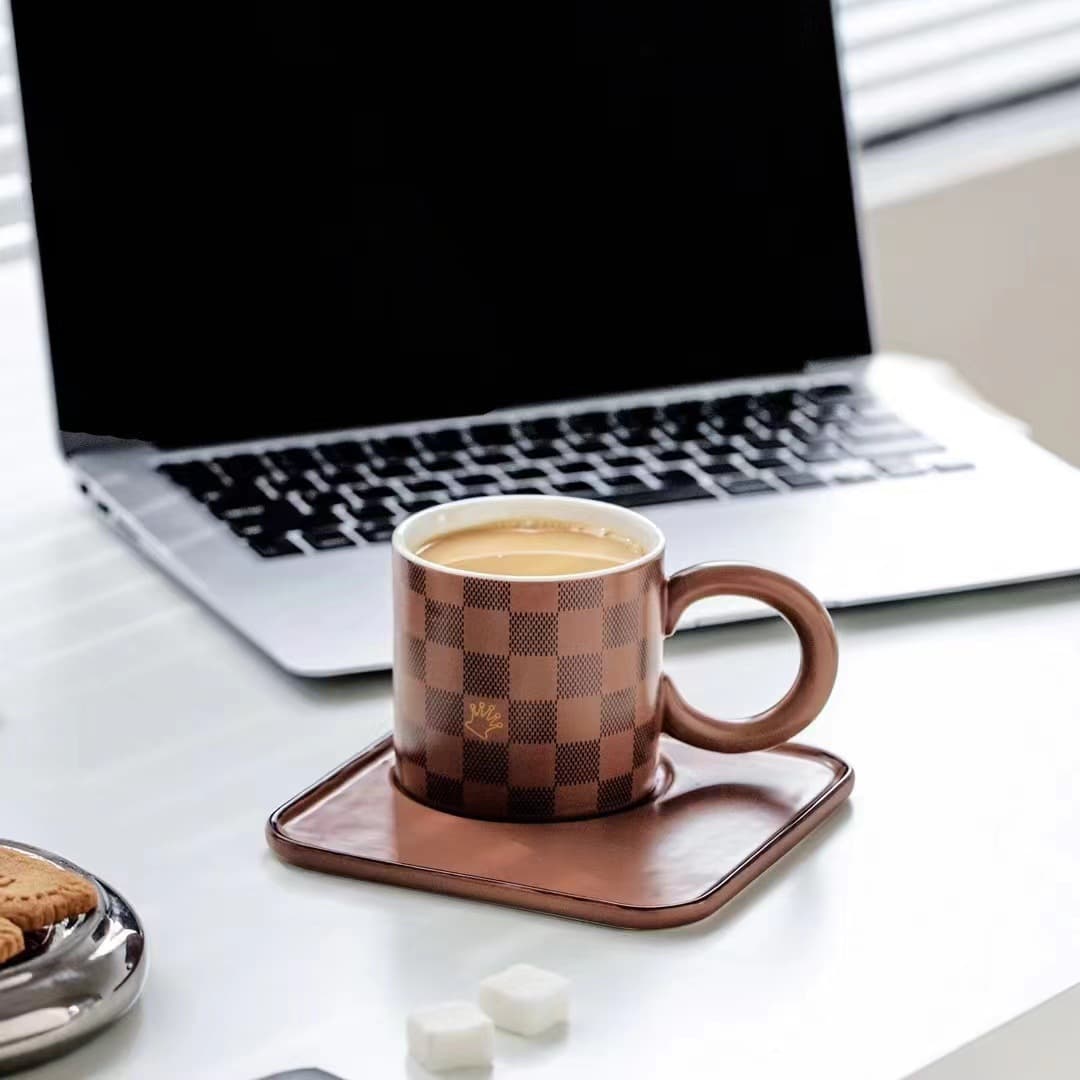 Nordic ceramic breakfast cup and saucer set with saucer ceramic afternoon tea cup checkerboard ceramic coffee cup and saucer mug