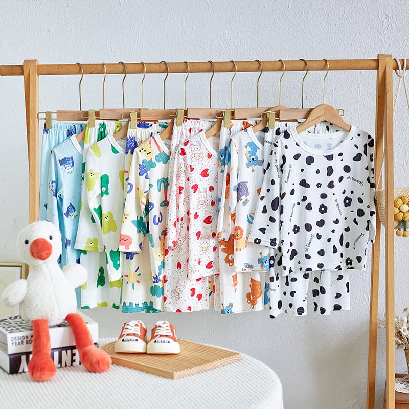 Children's Summer Thin Short Sleeve Sleepwear Set Nine Points Home Clothes for Boys And Girls Air Conditioner Clothes