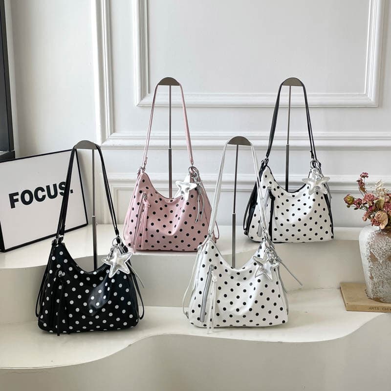 Cross-border Korean fashion polka dot shoulder bag, fashionable casual armpit bag, daily commuting large capacity tote bag, women's bag