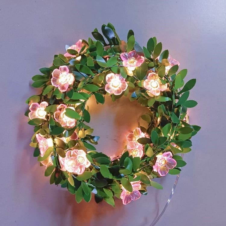 Simulated green leaf cherry blossom rattan copper wire light string Christmas decoration indoor outdoor garden peach blossom leaves LED lanterns