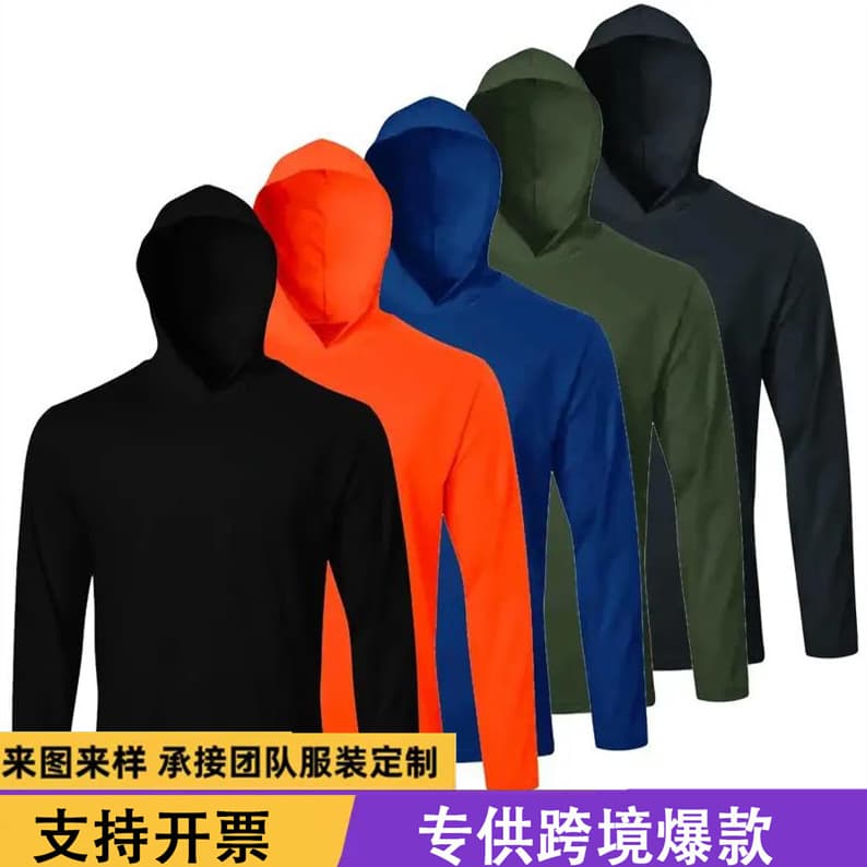 Amazon cross-border foreign trade men's ice-sense hooded mask long-sleeved T-shirt slim-fitting quick-drying fitness running top T-shirt