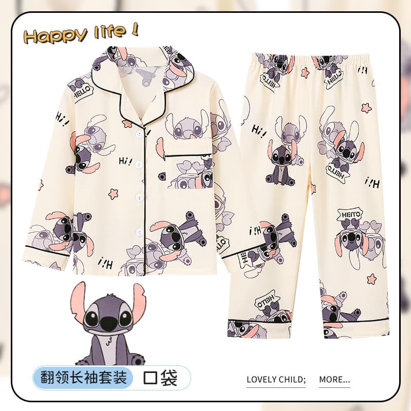 Drop Shipping Boys' Pajamas Spring Autumn Long Sleeve Girls Turn-down Collar Cartoon Children's Set Pajamas Boys Homewear