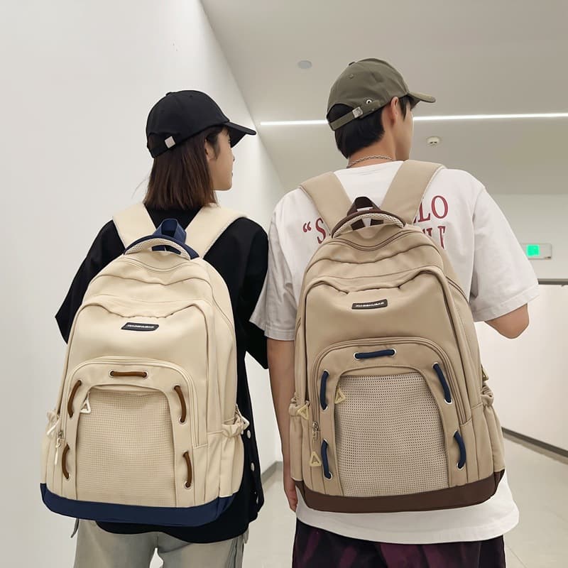 Niche drawstring high school student schoolbag female large capacity design backpack computer bag junior high school boy retro backpack
